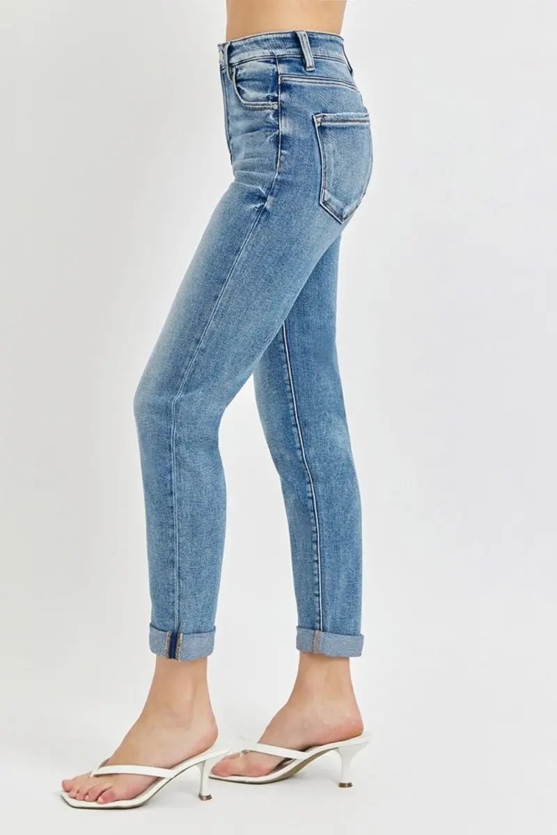Risen Full Size High Rise Cropped Roll Up Jeans for Women - Love Salve